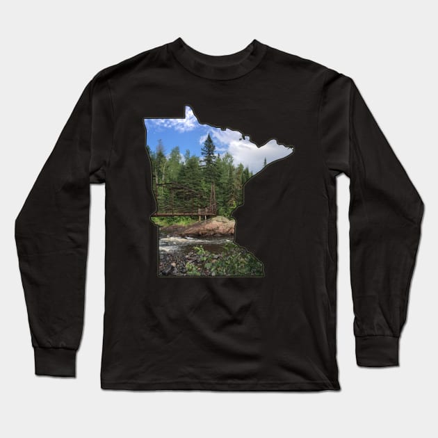 State of Minnesota Outline (Tettegouche State Park & Baptism River) Long Sleeve T-Shirt by gorff